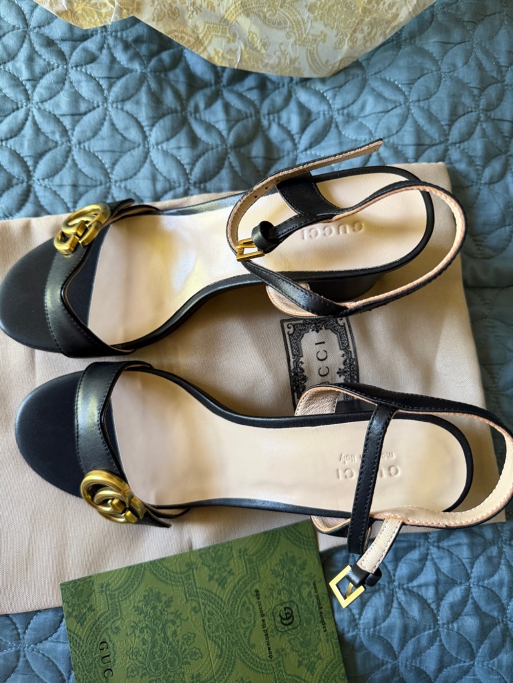 Black Leather Open-Toe Ankle Strap Sandals with box and dust bag